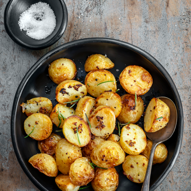 Luxurious Roast Potatoes in a pan