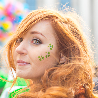 Irish girl with clover face paint